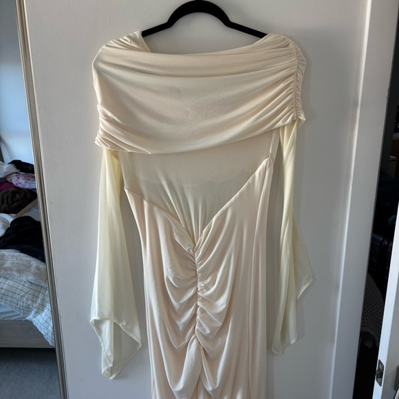 NWT Meshki Kaitlin One Shoulder Slinky And Mesh Maxi Dress - Ivory - Picture 8 of 10